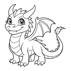 Hand-Drawn Dragon Coloring Page Outline Illustration