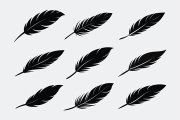 Feather Black Silhouette  Hand-Drawn Feather Sketch Icons  Vector Illustration