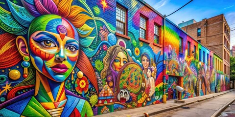 Fototapeta premium Vibrant Graffiti Wall: Bold, colorful street art, capturing the energy and creativity of online communication.