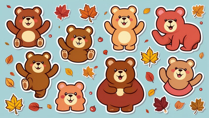 Fototapeta premium sticker set, different cute funny bear