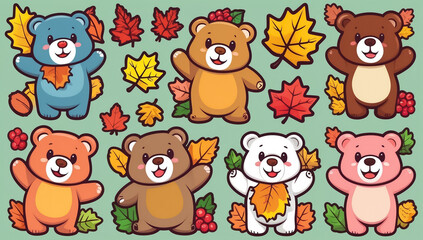 Naklejka premium sticker set, different cute funny bear