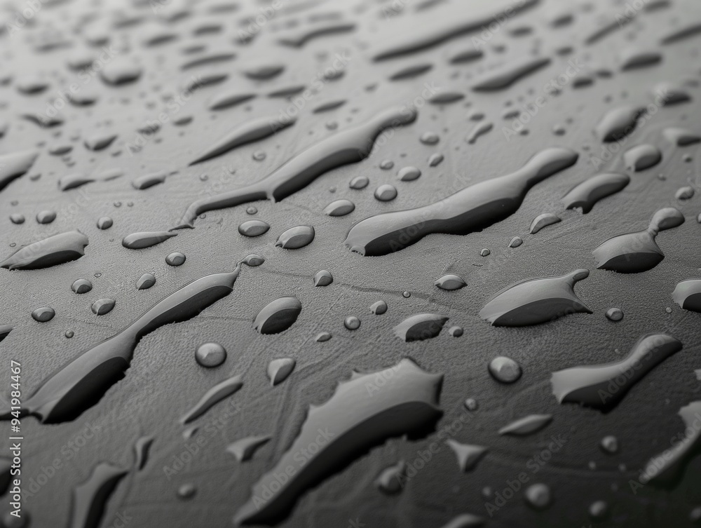Poster Aerial View of Symmetrical Water Droplet Pattern on Textured Surface with Bright Diffused Lighting, Creating a Serene and Detailed Geometric Design