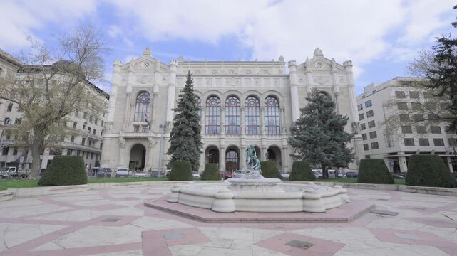 Vigado of Pest (Place for Merriment) in Budapest, Hungary. Gimbal 4K 25 fps shot. 