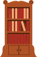 Classic wooden bookcase standing with books on the shelves, perfect for storing literature and creating a cozy atmosphere in your home library