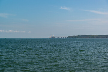 Fototapeta premium View of the Crimean Bridge from Kerch embankment in Crimea