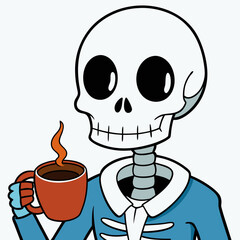 Skeleton Coffee on White Background Vector Design