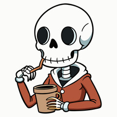 Skeleton Coffee on White Background Vector Design