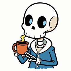 Skeleton Coffee on White Background Vector Design