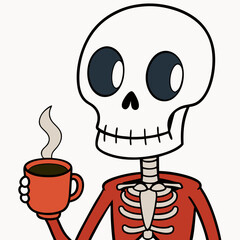Skeleton Coffee on White Background Vector Design