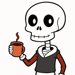 Skeleton Coffee on White Background Vector Design