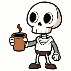 Skeleton Coffee on White Background Vector Design