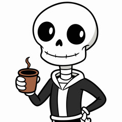 Skeleton Coffee on White Background Vector Design