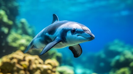 Fototapeta premium Vaquita: Critically Endangered Porpoise, Delicate Features, Rocky Reef Habitat