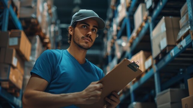 The warehouse worker with clipboard