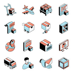 Set of Logistic and Cargo Flat Icons

