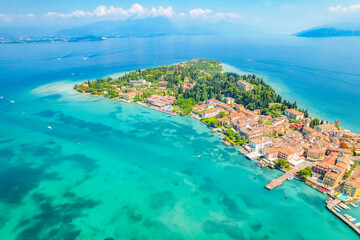 Rocca Scaligera Castle in Sirmione Lake Garda, Italy. Lago di garda