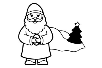 Santa Claus Winter Wonderland Line Art Vector