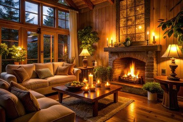 Warm Sanctuary: Cozy candlelight, inviting ambiance, comforting shadows
