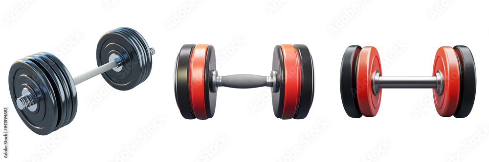 Poster set of a 3d icon of weightlifting isolated on transparent background