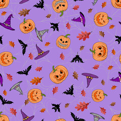 Beautiful seamless pattern for Halloween on purple background