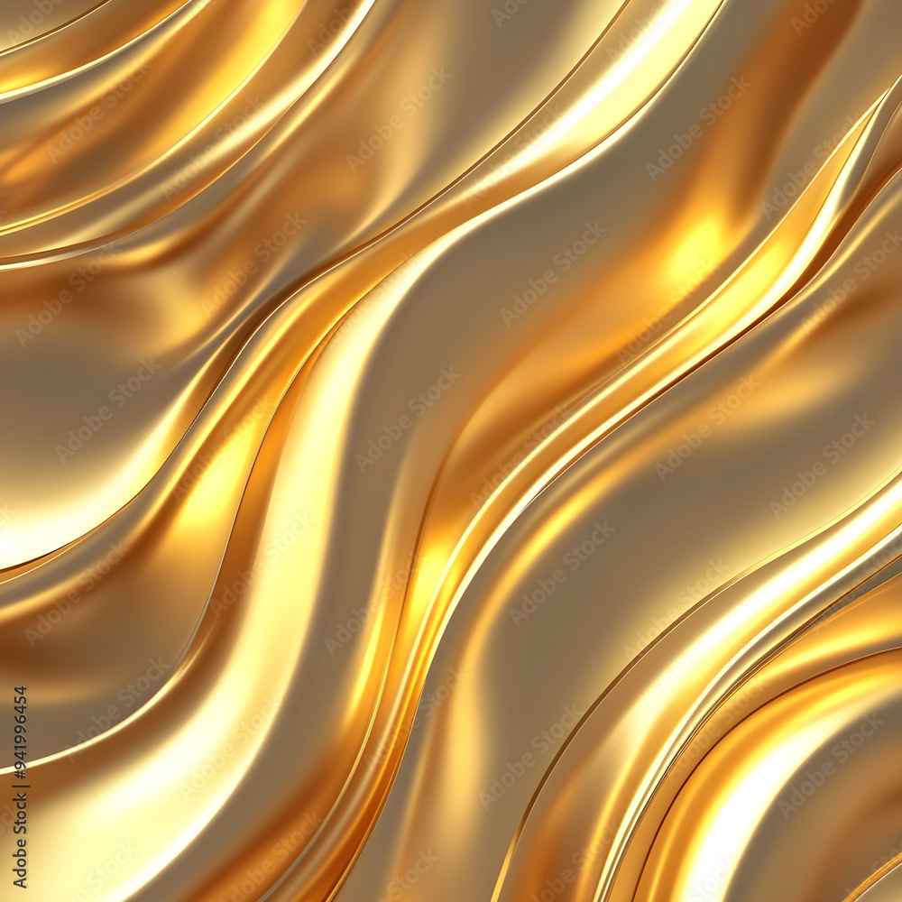 Poster an opulent 3d curve of gold, glowing in an abstract wave form