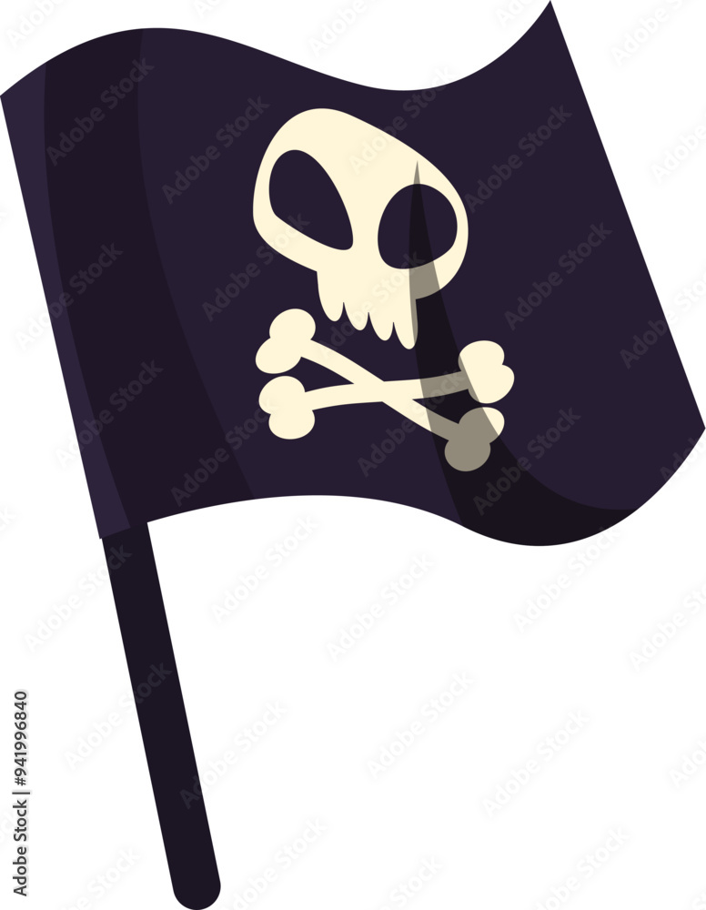 Wall mural cartoon pirate flag with skull and crossbones is waving in the wind