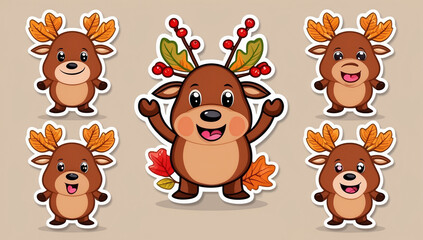 Obraz premium sticker set, different cute funny Elk