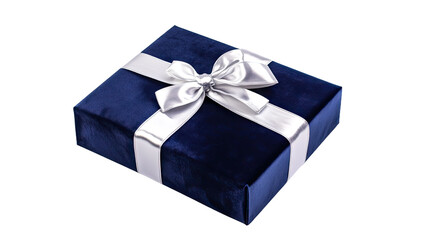 Obraz premium Elegant Blue Gift Box with Silver Ribbon and Bow