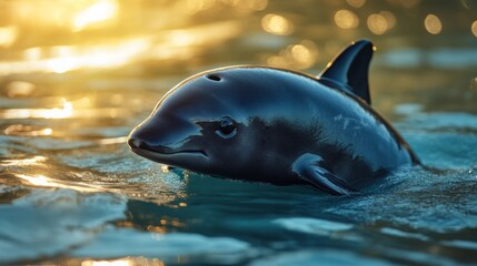 Fototapeta premium Vaquita Foraging in Tranquil Sheltered Bay, Delicate Movements, Feeding Behavior Visible, Ideal for Marine Conservation Education