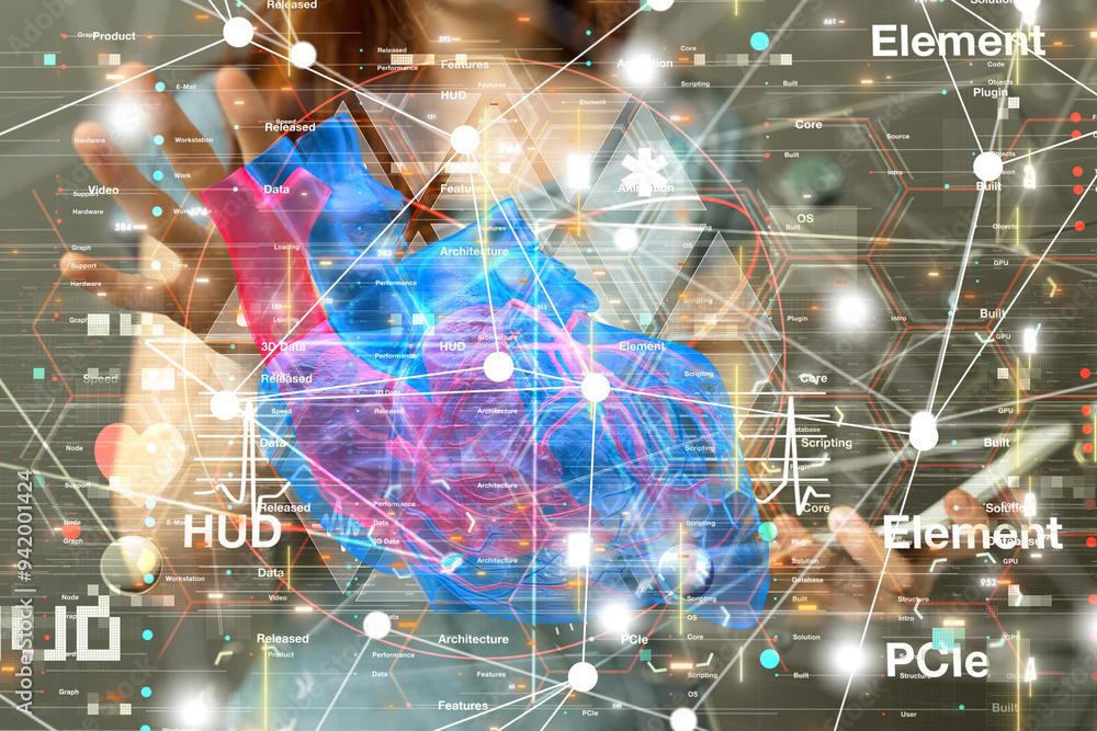 Poster global network. blockchain. 3d illustration. neural networks and artificial intelligence. abstract