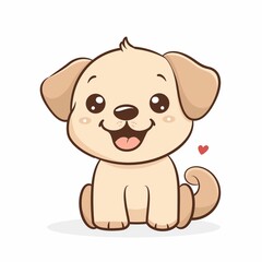 Cute Dog Cartoon with Wagging Tail and Big Smiling Face, Centered on White Background, Light Pastel Colors, Flat Design, Minimalist Children's Illustration Style