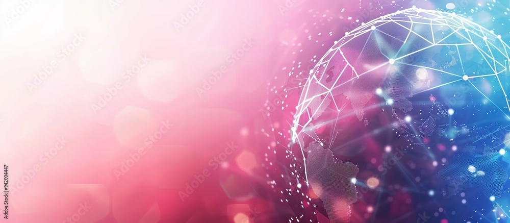 Poster Abstract global network background featuring digital connections and data points. Vibrant interconnecting dots and lines on a blurred gradient backdrop, depicting modern technology and communication.