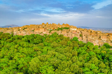 Aerial view of historic town of Erice near Trapani. Castello di Venere, Sicily, Italy
