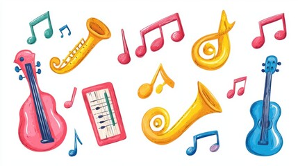 Fototapeta premium Vibrant Vector Music Note and Instrument Illustrations for Creative Projects