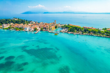 Rocca Scaligera Castle in Sirmione Lake Garda, Italy. Lago di garda