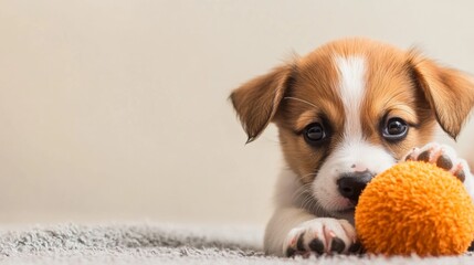 A puppy with a toy