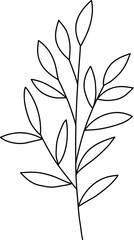 Flower branch doodle. Hand drawn herb line plant with leaves. Summer and spring rural branch. Natural decorative foliage sketch leaf. Floral isolated elements for wedding greeting card vector icon