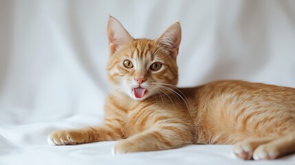 Cute ginger cat with tongue out, funny and adorable.
