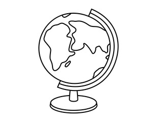 Hand drawn cute outline illustration planet Earth globe. Flat vector Earth day, environment sticker line art doodle. Back to school sticker, icon. World map. Education or nature science. Isolated.