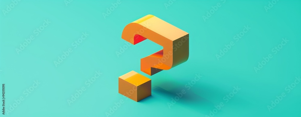 Poster minimalist 3d isometric orange question marks on teal background - modern visual design with simple 