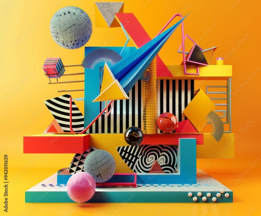 Aufkleber abstract 3d creation with geometric shapes - clean and modern visual art with dynamic form and struc