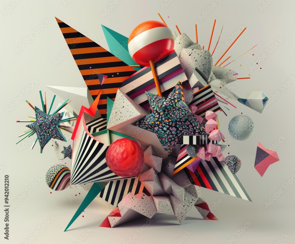 Poster abstract 3d geometric creation - modern visual art with dynamic shapes and clean design in 6:5 ratio
