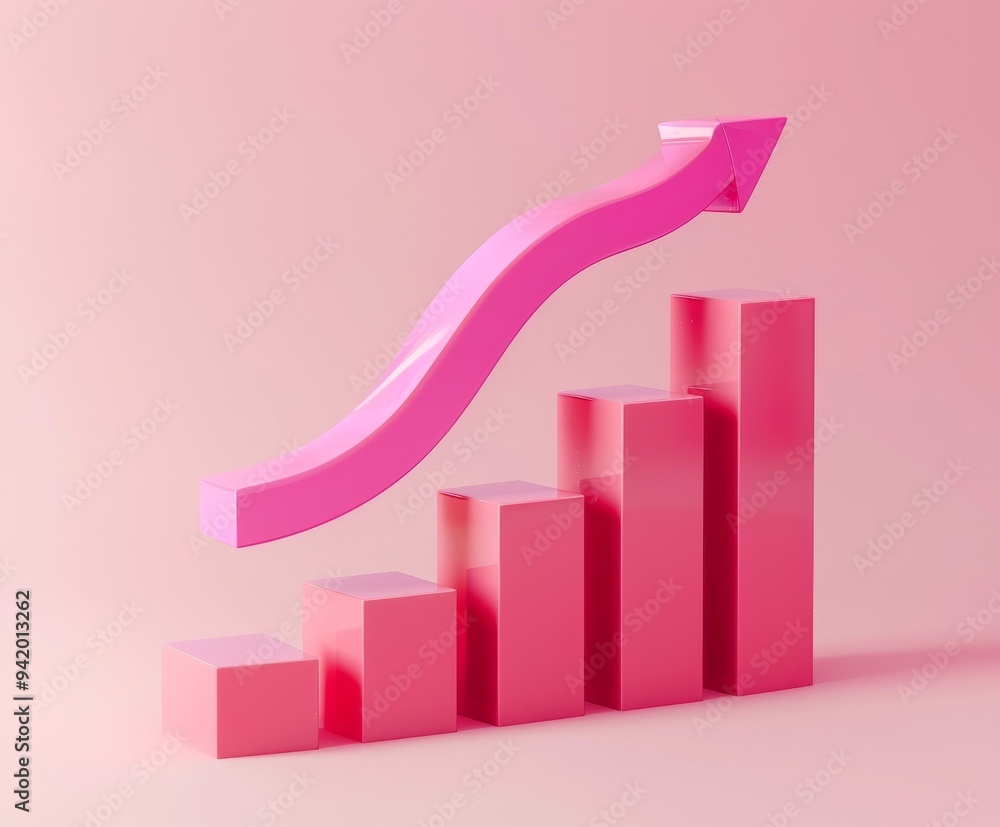 Aufkleber 3d bar graph depicting growth with a bending bar shaped like a question mark, rendered in 8k resolut