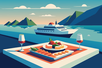 Business Lunch Dish on Cruise Ship - Food Only Vector Illustration for SVG, Cricut, Clipart, and T-shirt Graphics