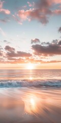 Fototapeta premium Long Exposure Seascape Photography by Erin Babnik, Capturing a Calm Sea and Warm Sunset with Beautifully Lit Clouds in High Detail