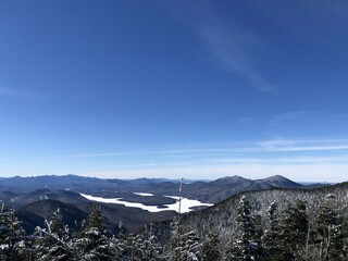 skiing in the mountains