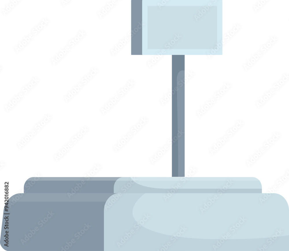 Poster digital price computing scale standing on countertop is ready for weighing and calculating price in 