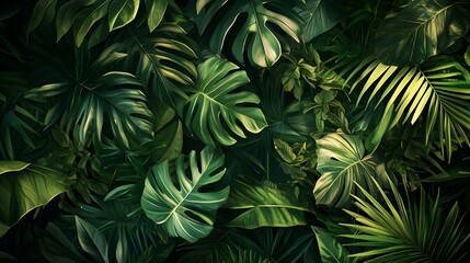 A lush background featuring detailed tropical leaves and foliage, perfect for summer-themed designs, travel ads, and nature-oriented projects.