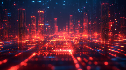 Obraz premium A digital fortress with red lines of code penetrating its defenses.