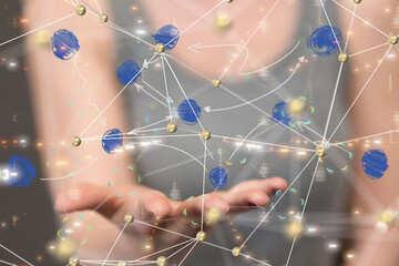 abstract lines with dots over dark background.  - 3d